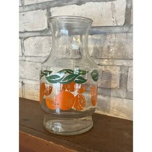 Retro Anchor Hocking Juice Carafe with Oranges and‎ Green Leaf Pattern